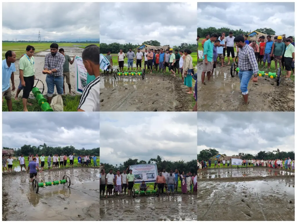 ICAR–IARI, Assam Conducts Practical Hands-on Training on Paddy Drum Seeder Operation and Maintenance at Gogamukh on 10 July 2026.